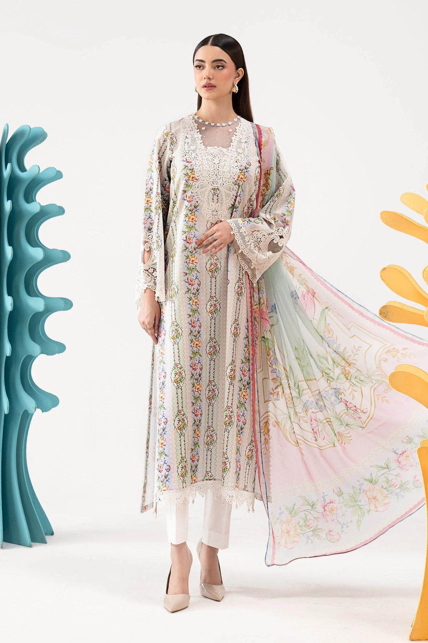 3 Piece Embroidered Lawn Suit - MPS-3010-B-Small