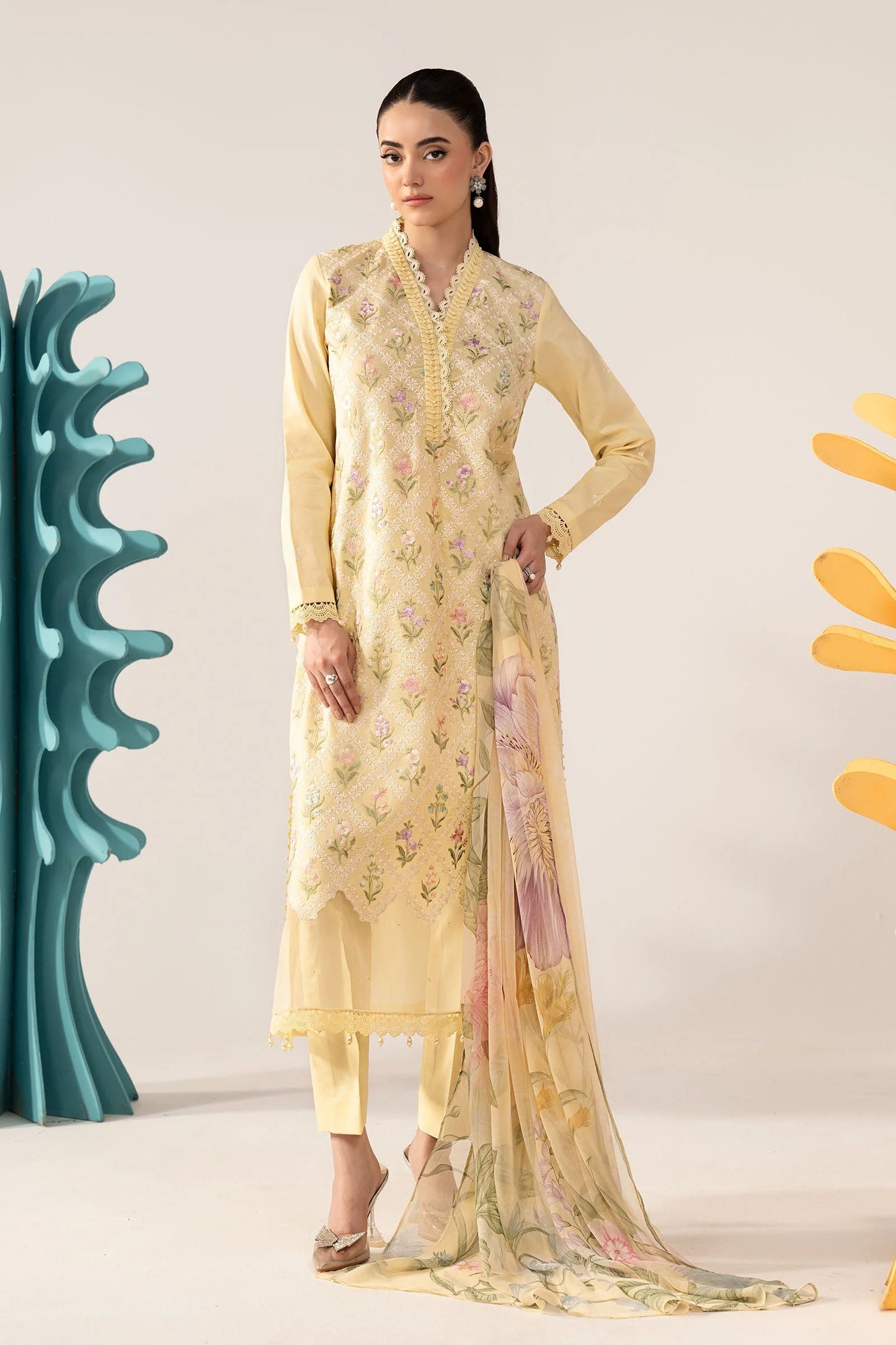 3 Piece Embroidered Lawn Suit - MPS-3001-A-Small