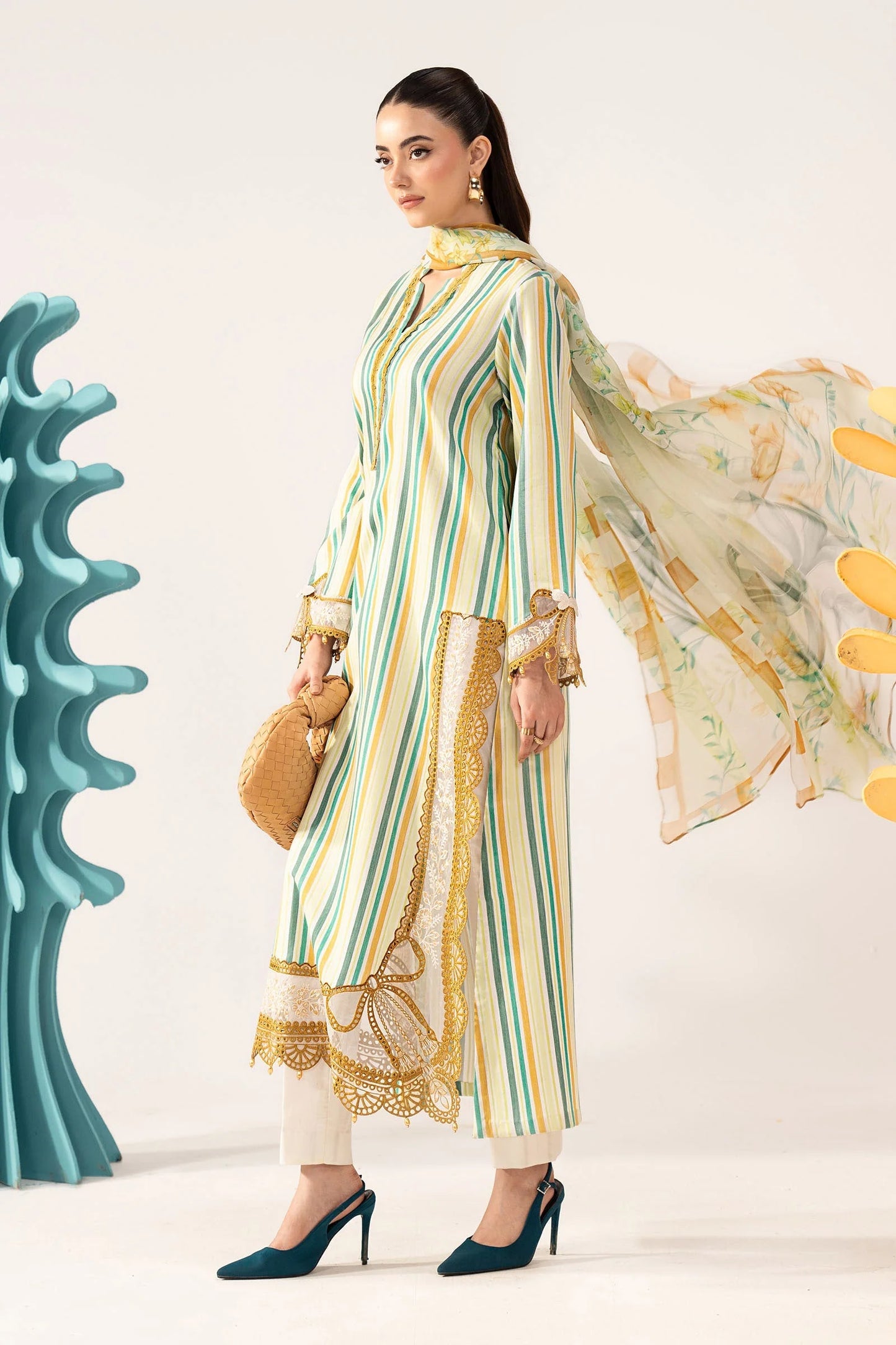 3 Piece Embroidered Jacquard Suit - MPS-3002-B-Small