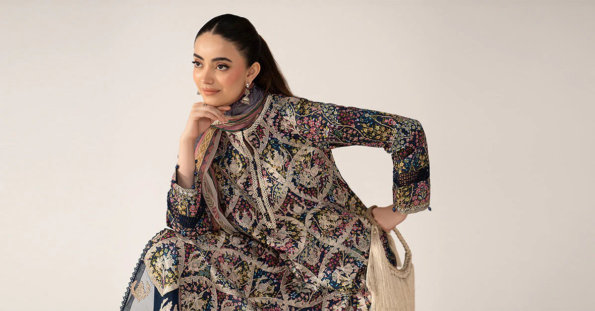 3 Piece Embroidered Lawn Suit - MPS-3003-B-Medium