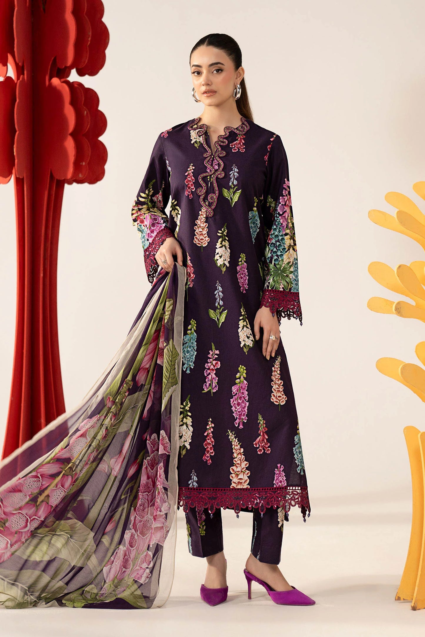 3 Piece Embroidered Lawn Suit - MPS-3005-A-Small