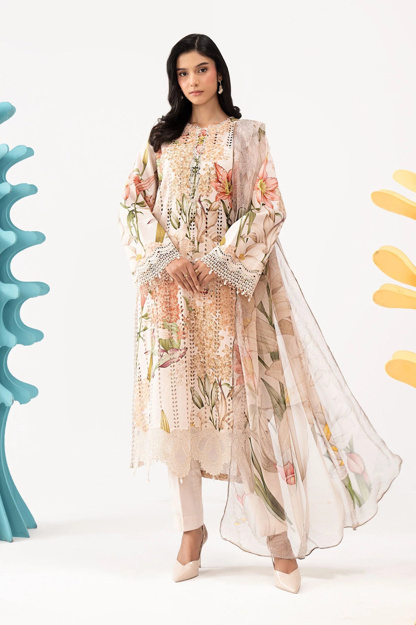 3 Piece Embroidered Lawn Suit - MPS-3006-A-Small