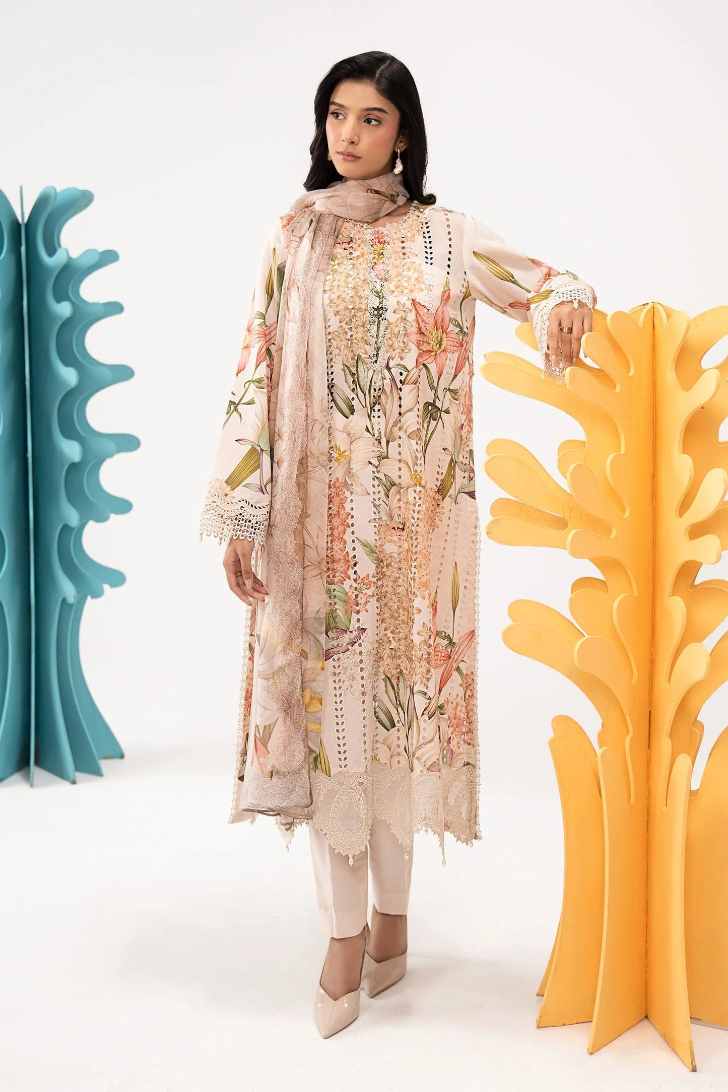 3 Piece Embroidered Lawn Suit - MPS-3006-A-Small