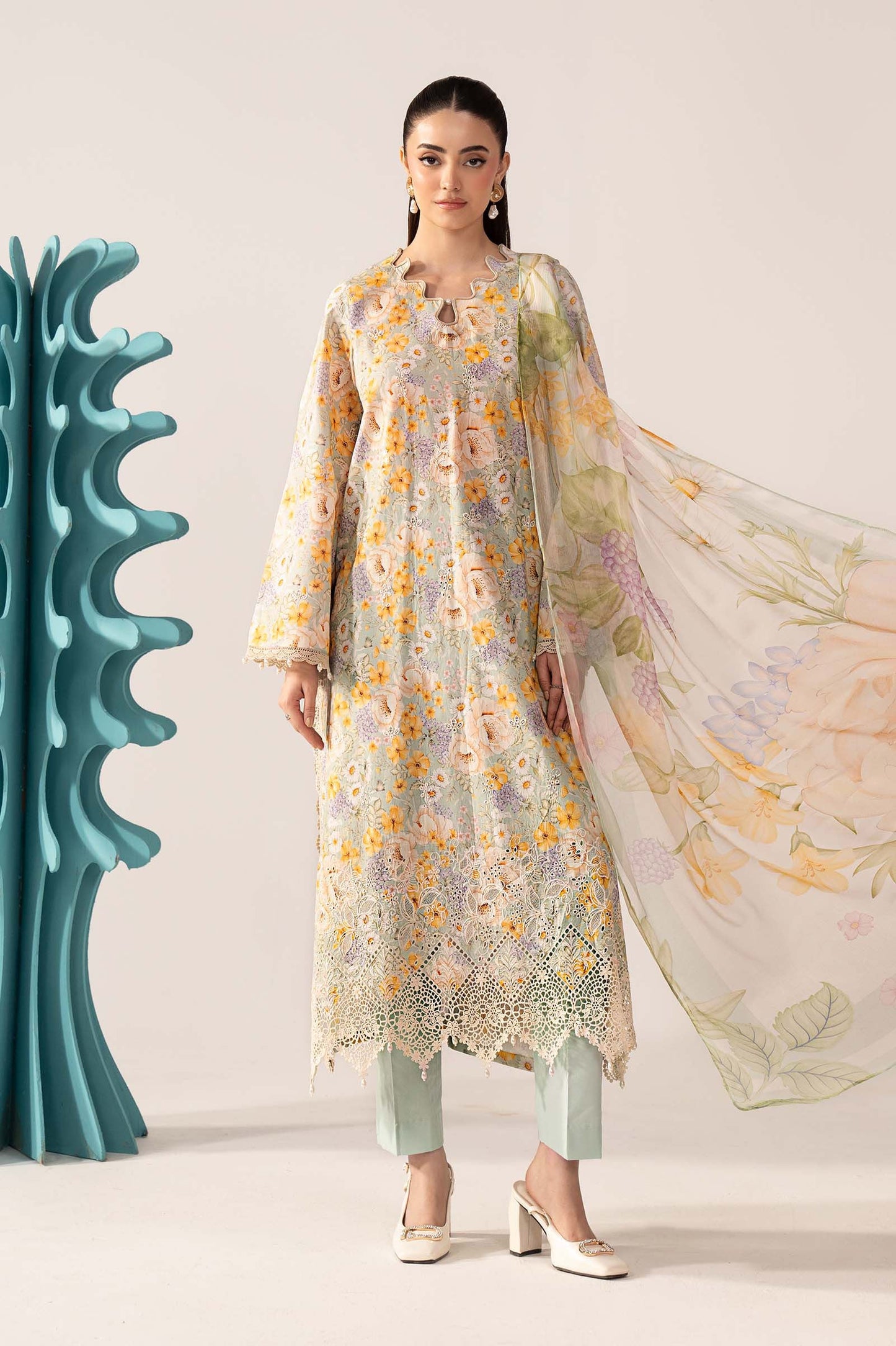 3 Piece Embroidered Lawn Suit - MPS-3007-A-Small