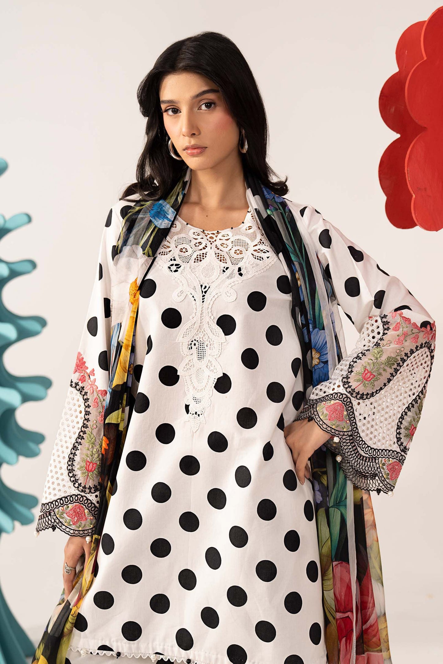 3 Piece Embroidered Lawn Suit - MPS-3008-A-Small