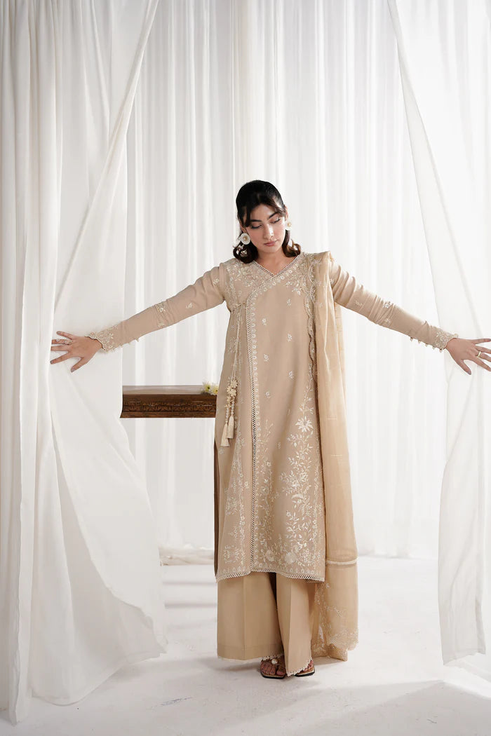 Zaib SS Eid Pret '25 - SAND BEIGE LUXURY EMBROIDERED 3PCS SET NPA3-25419
