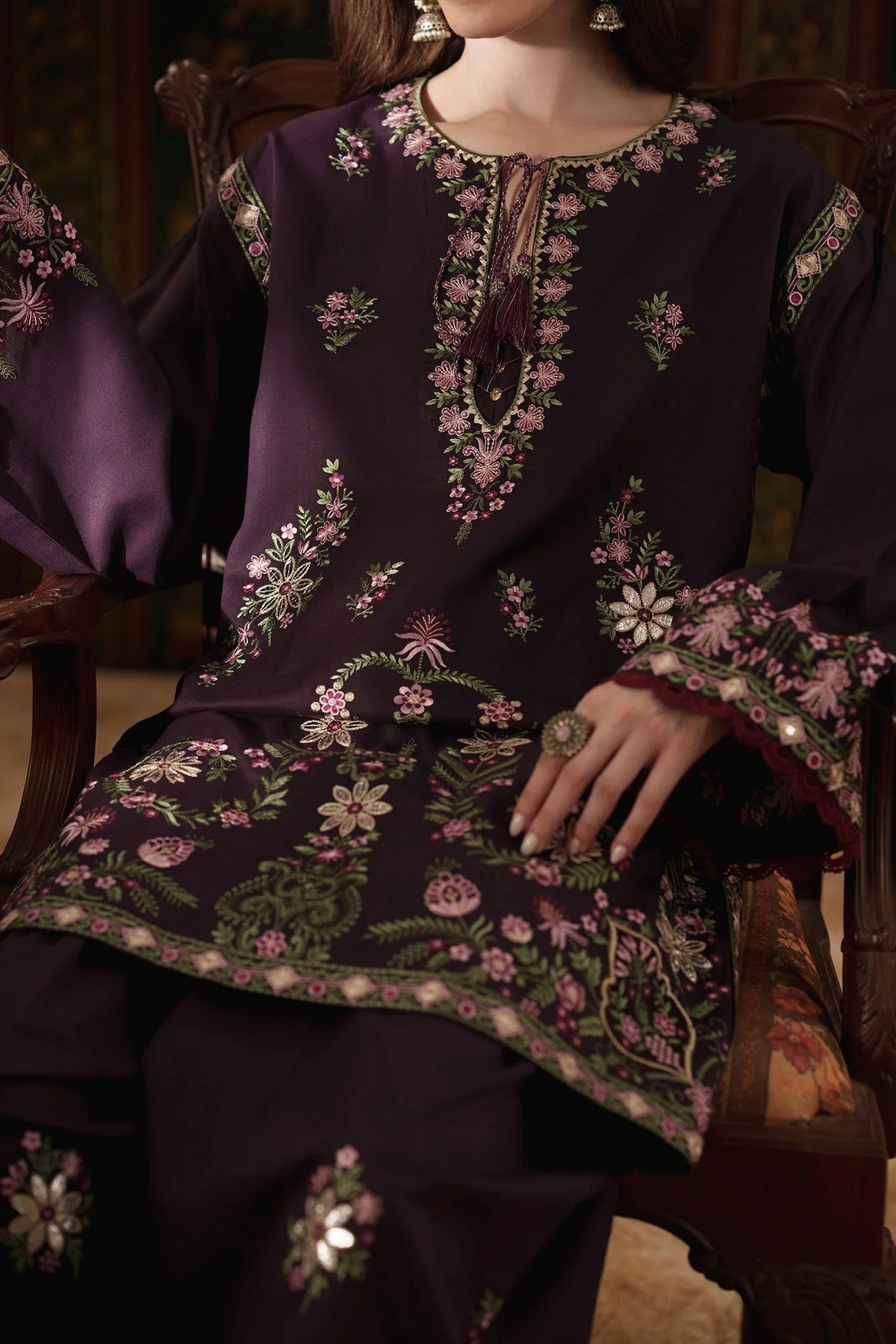 EMBROIDERED SUIT (E4775-103-503) Ethnc - Rozana Winter Drop III