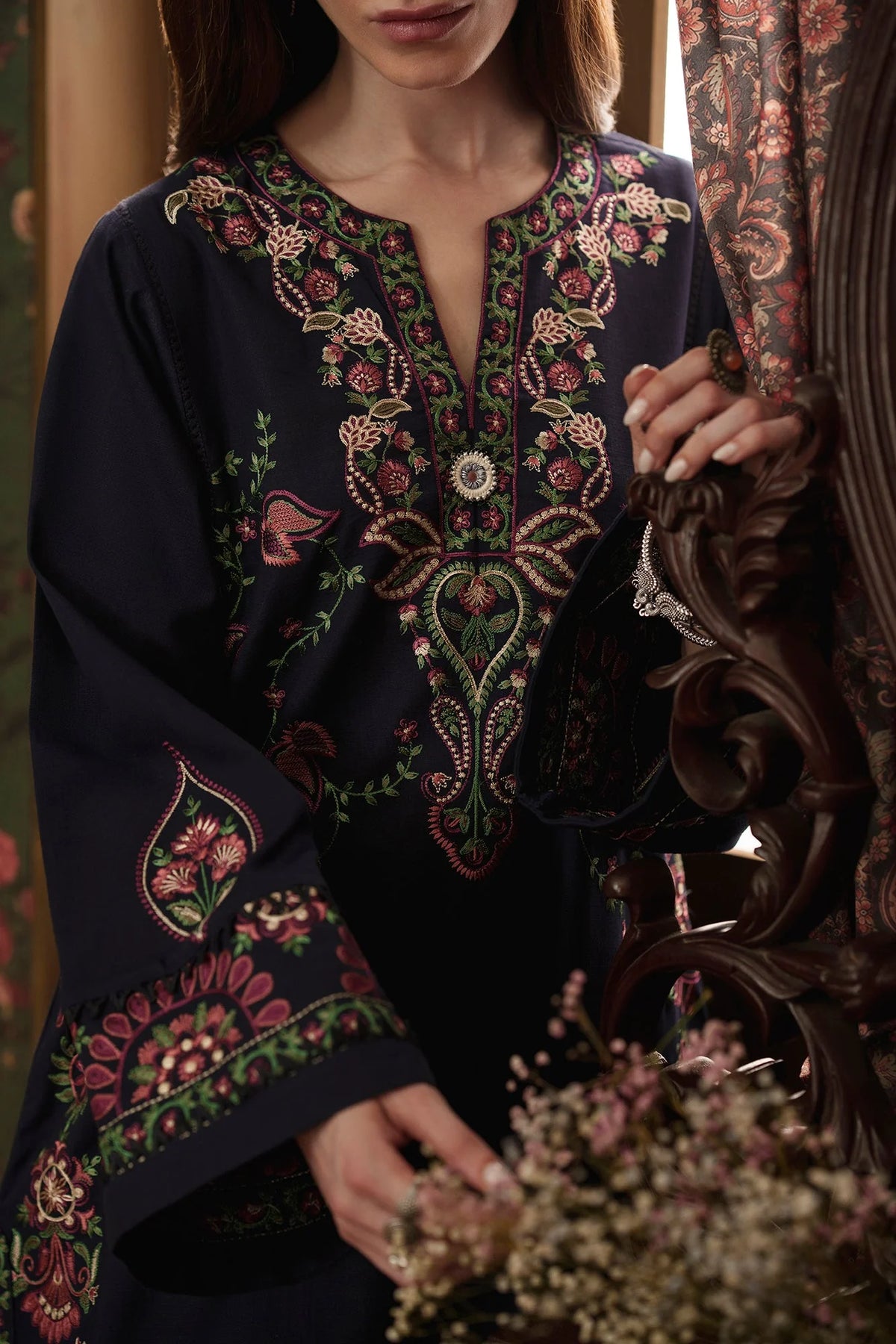 EMBROIDERED SUIT (E4886-103-621) Ethnc - Rozana Winter Drop III
