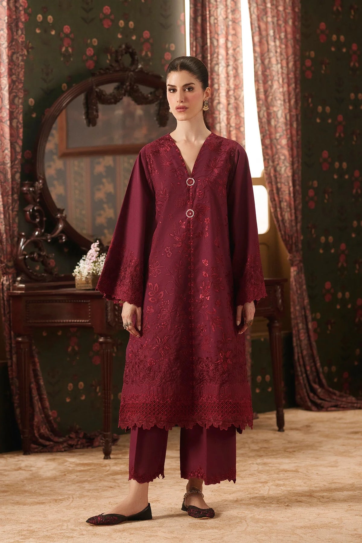 EMBROIDERED SUIT (E4933-103-304) Ethnc - Rozana Winter Drop III