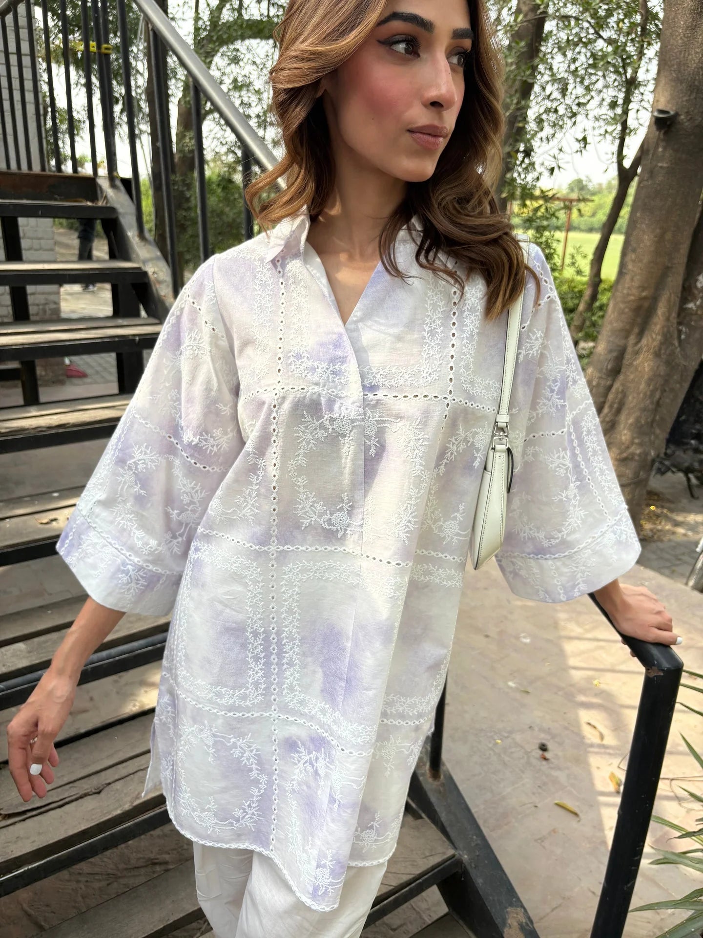 Sak Atelier Purple Tie & Dye Chickenkari Toby Tunic With Skinny Shalwar