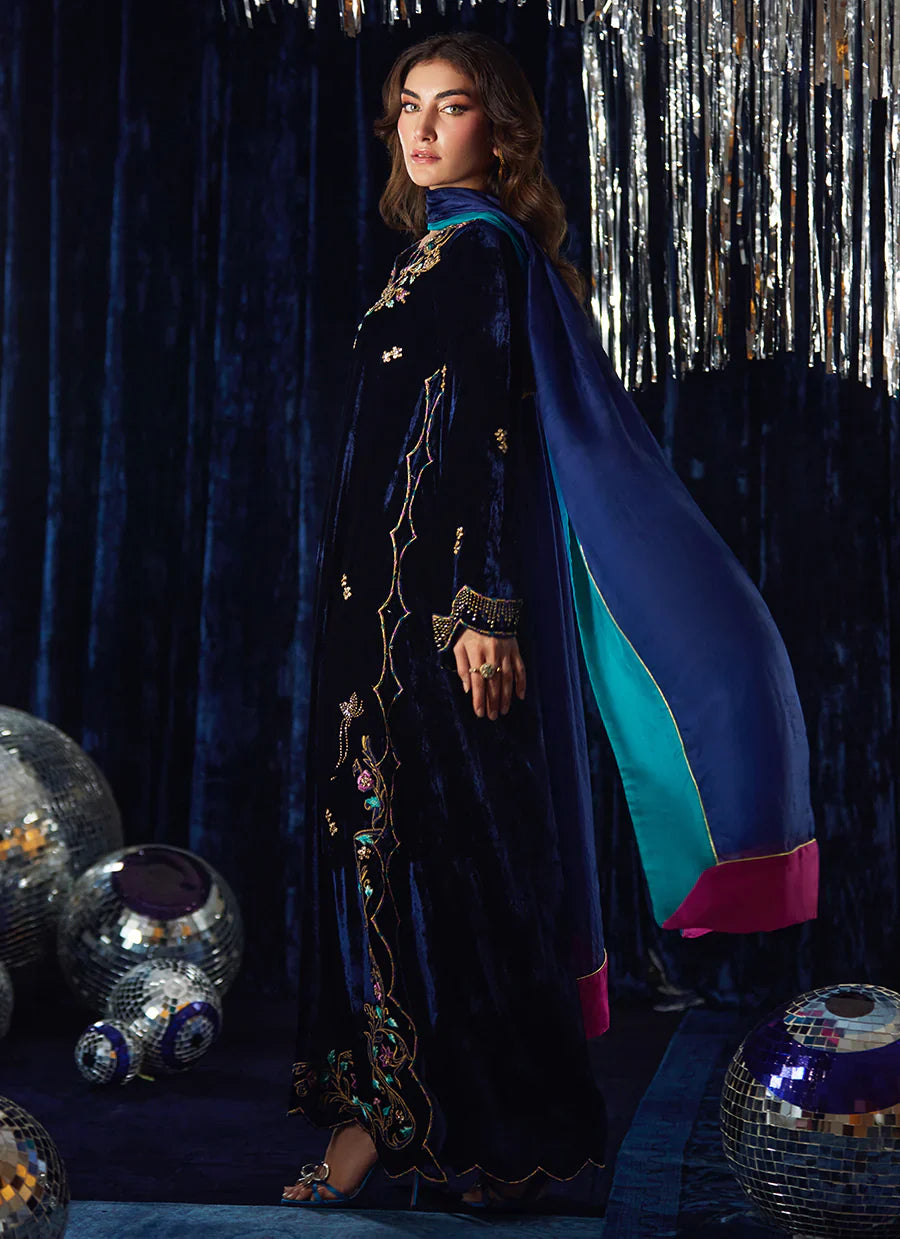 Farah Talib Aziz Velvet Fete '25 - Valeh Navy Shirt And Dupatta
