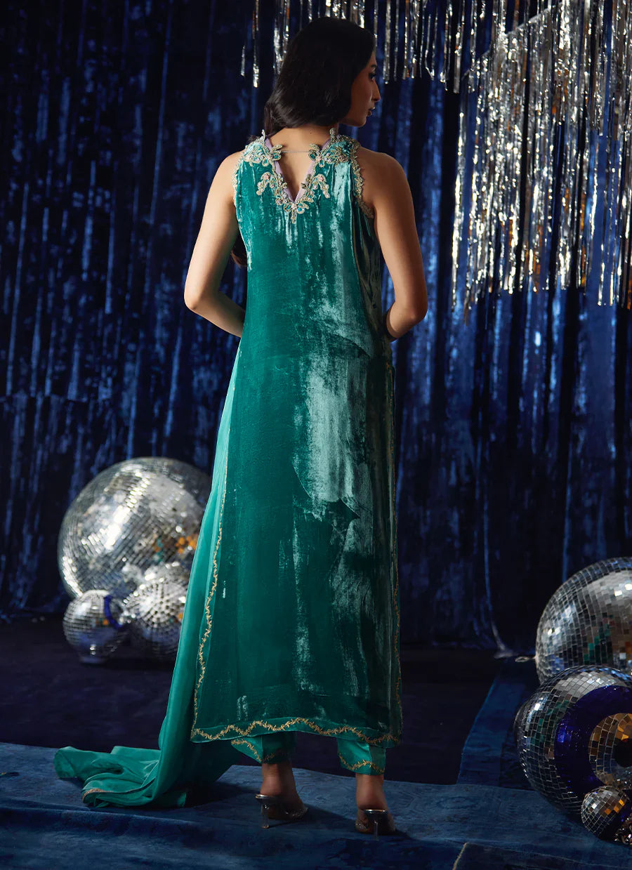 Farah Talib Aziz Velvet Fete '25 - Ansy Aqua Shirt And Dupatta