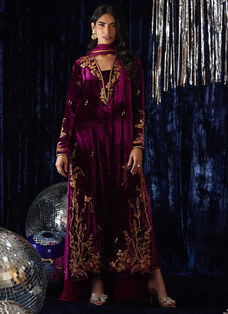 Farah Talib Aziz Velvet Fete '25 - Arwen Magenta Shirt And Dupatta