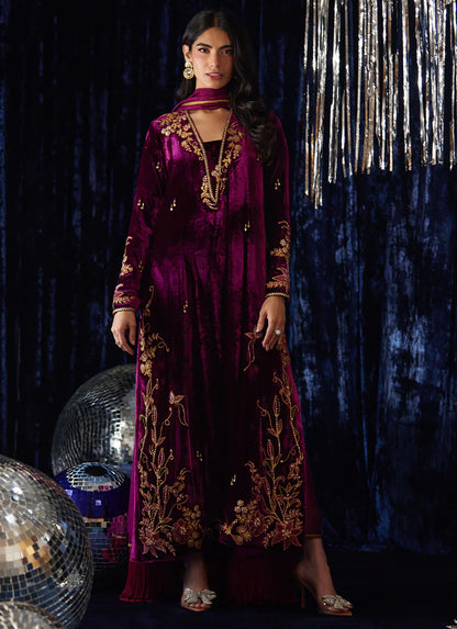 Farah Talib Aziz Velvet Fete '25 - Arwen Magenta Shirt And Dupatta