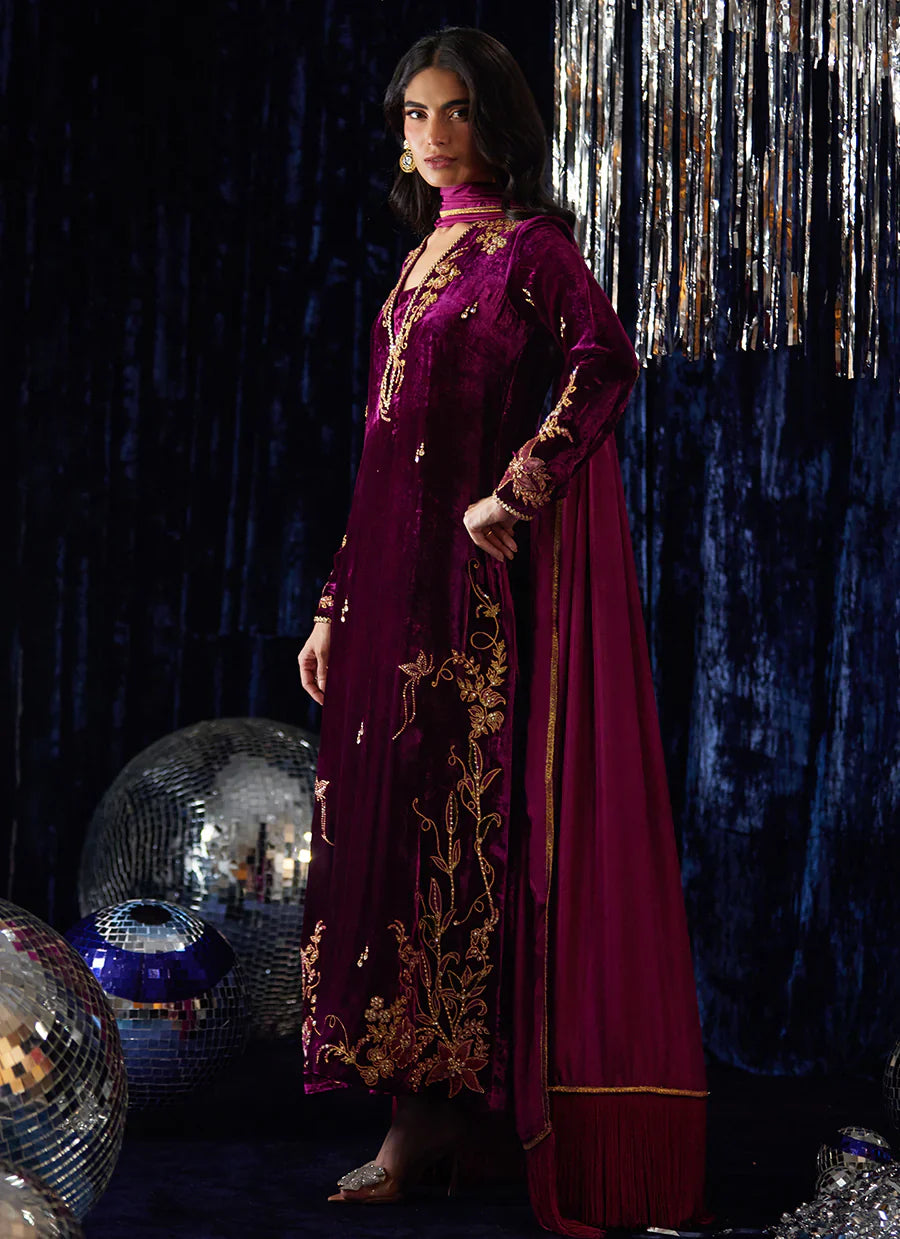 Farah Talib Aziz Velvet Fete '25 - Arwen Magenta Shirt And Dupatta