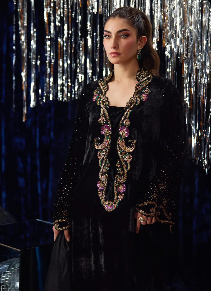Farah Talib Aziz Velvet Fete '25 - Nori Black Kaftan