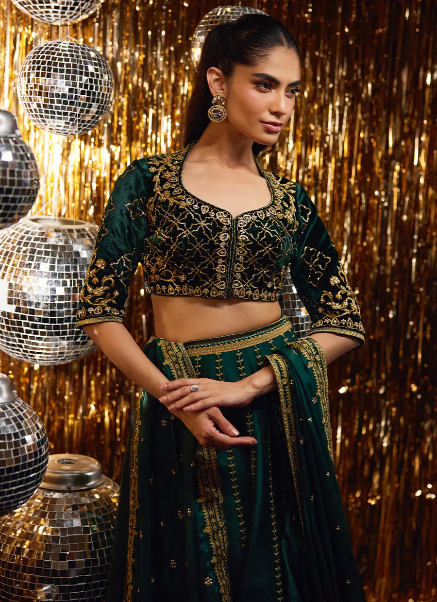 Farah Talib Aziz Velvet Fete '25 - Sera Emerald Lehnga Choli
