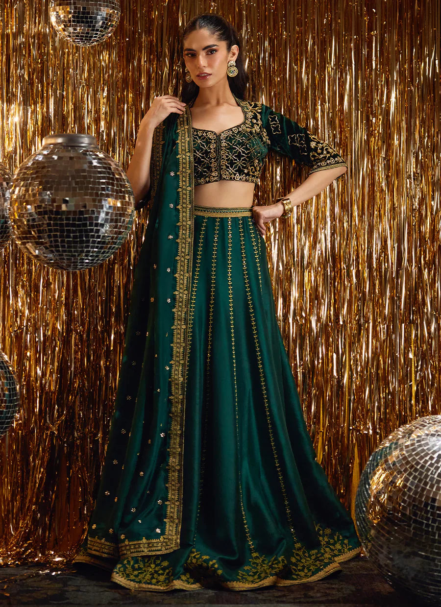 Farah Talib Aziz Velvet Fete '25 - Sera Emerald Lehnga Choli