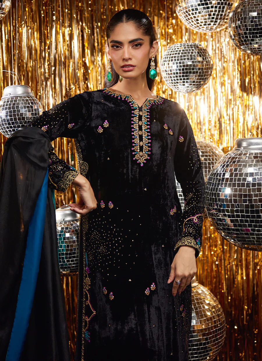Farah Talib Aziz Velvet Fete '25 - Masika Black Shirt And Dupatta