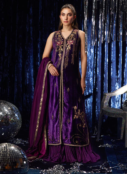 Farah Talib Aziz Velvet Fete '25 - Amima Aubergine Shirt And Dupatta