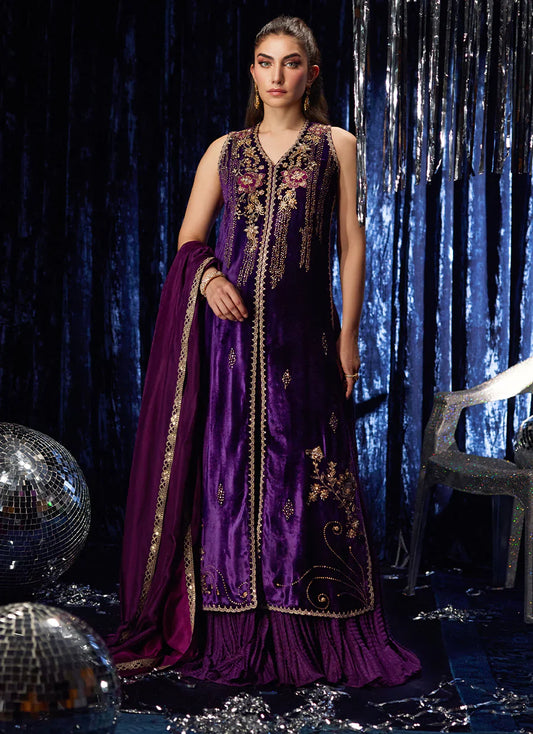 Farah Talib Aziz Velvet Fete '25 - Amima Aubergine Shirt And Dupatta