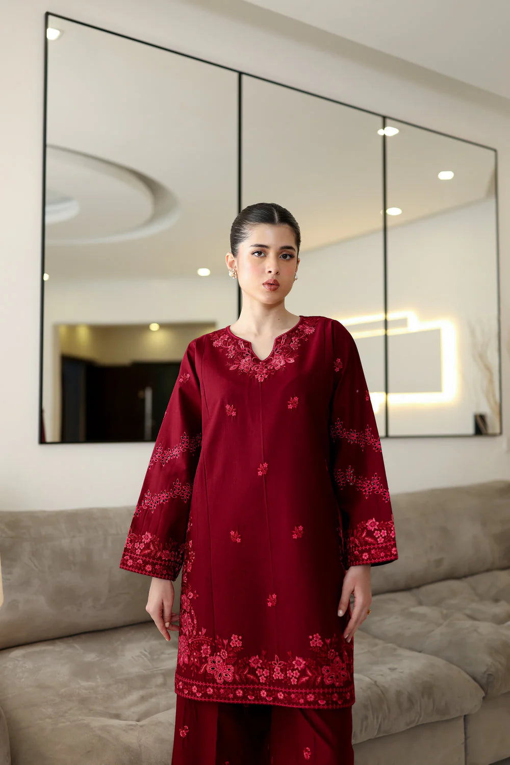 Zaib Staycation '25 - DEEP MAROON LUXURY EMBROIDERED 2PCS SET (NPA2-25307)
