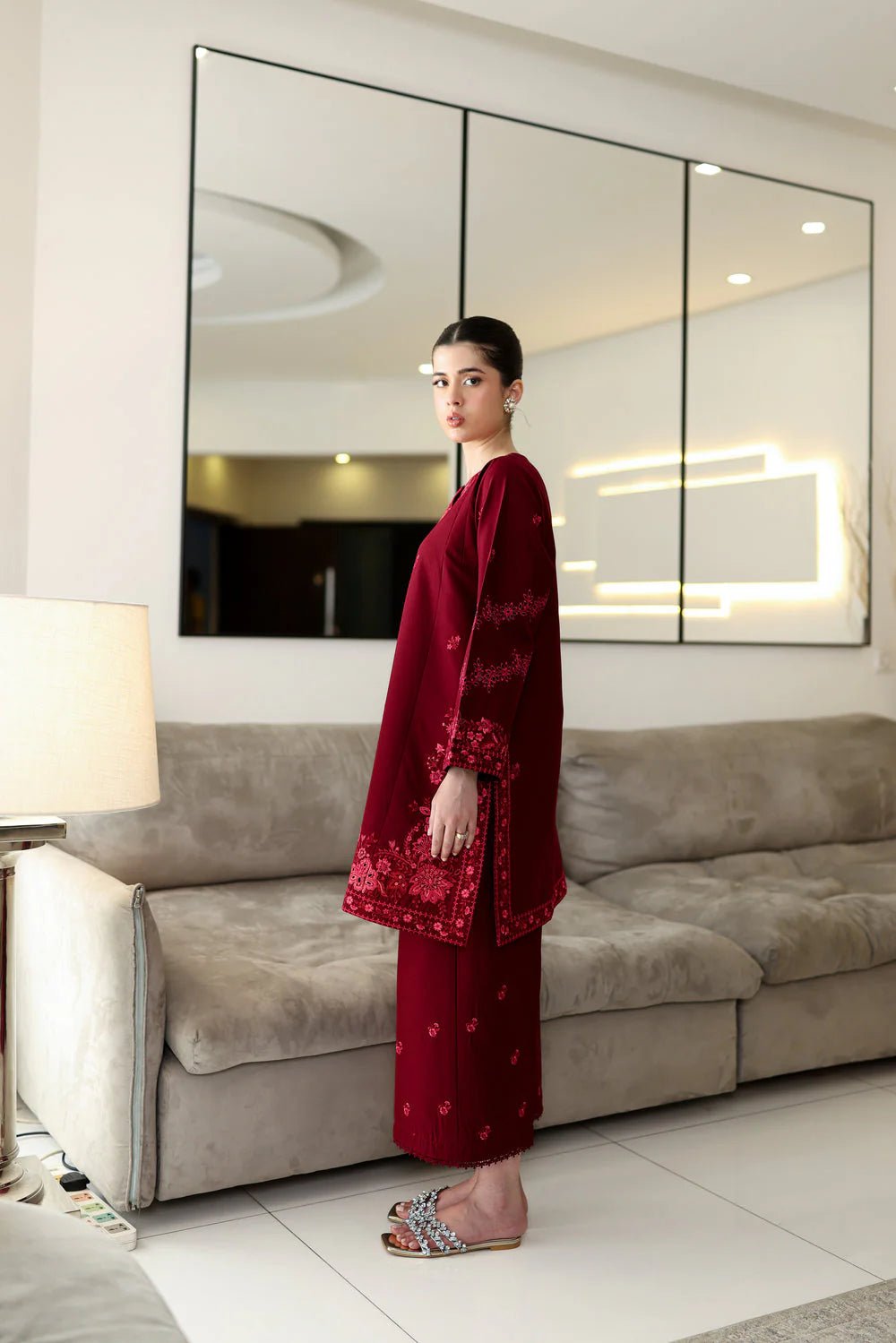 Zaib Staycation '25 - DEEP MAROON LUXURY EMBROIDERED 2PCS SET (NPA2-25307)
