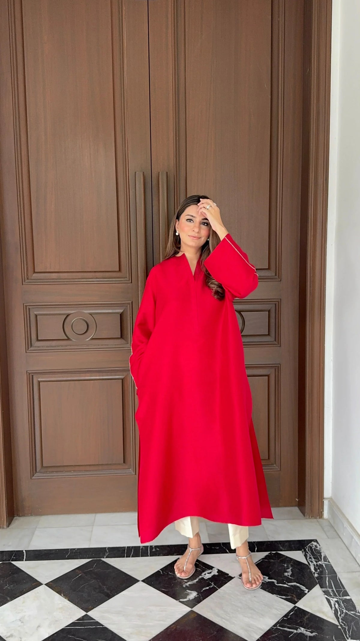 Zehra Saleem Luxe Edit '26 - The Bare Mardana Kurta In Cherry Red