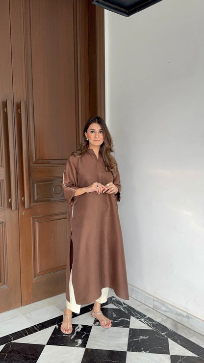 Zehra Saleem Luxe Edit '26 - The Bare Mardana Kurta In Chocolate Brown