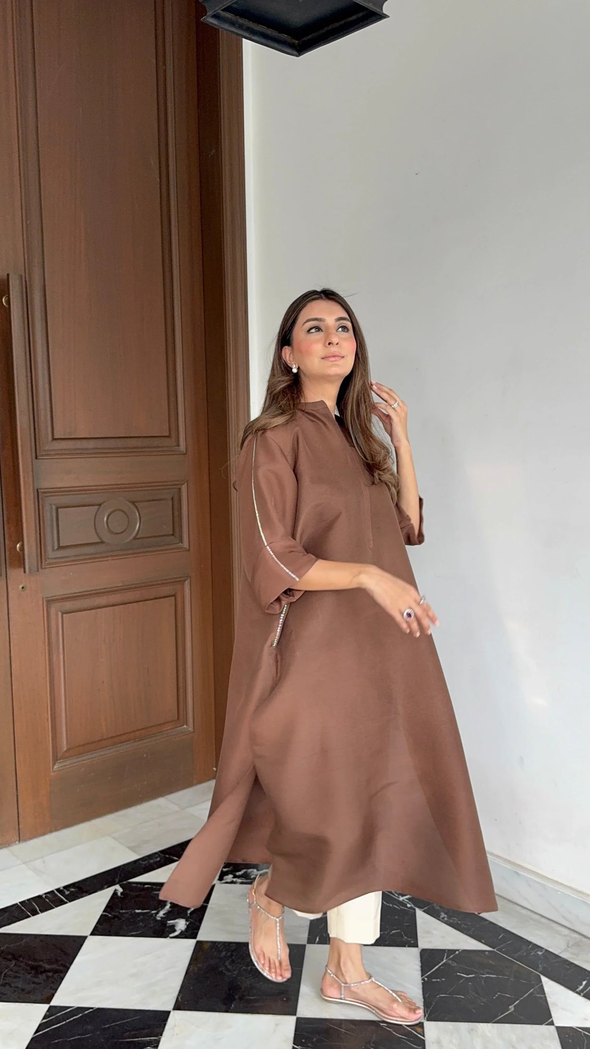 Zehra Saleem Luxe Edit '26 - The Bare Mardana Kurta In Chocolate Brown