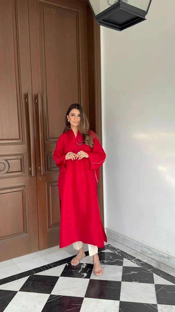 Zehra Saleem Luxe Edit '26 - The Bare Mardana Kurta In Cherry Red