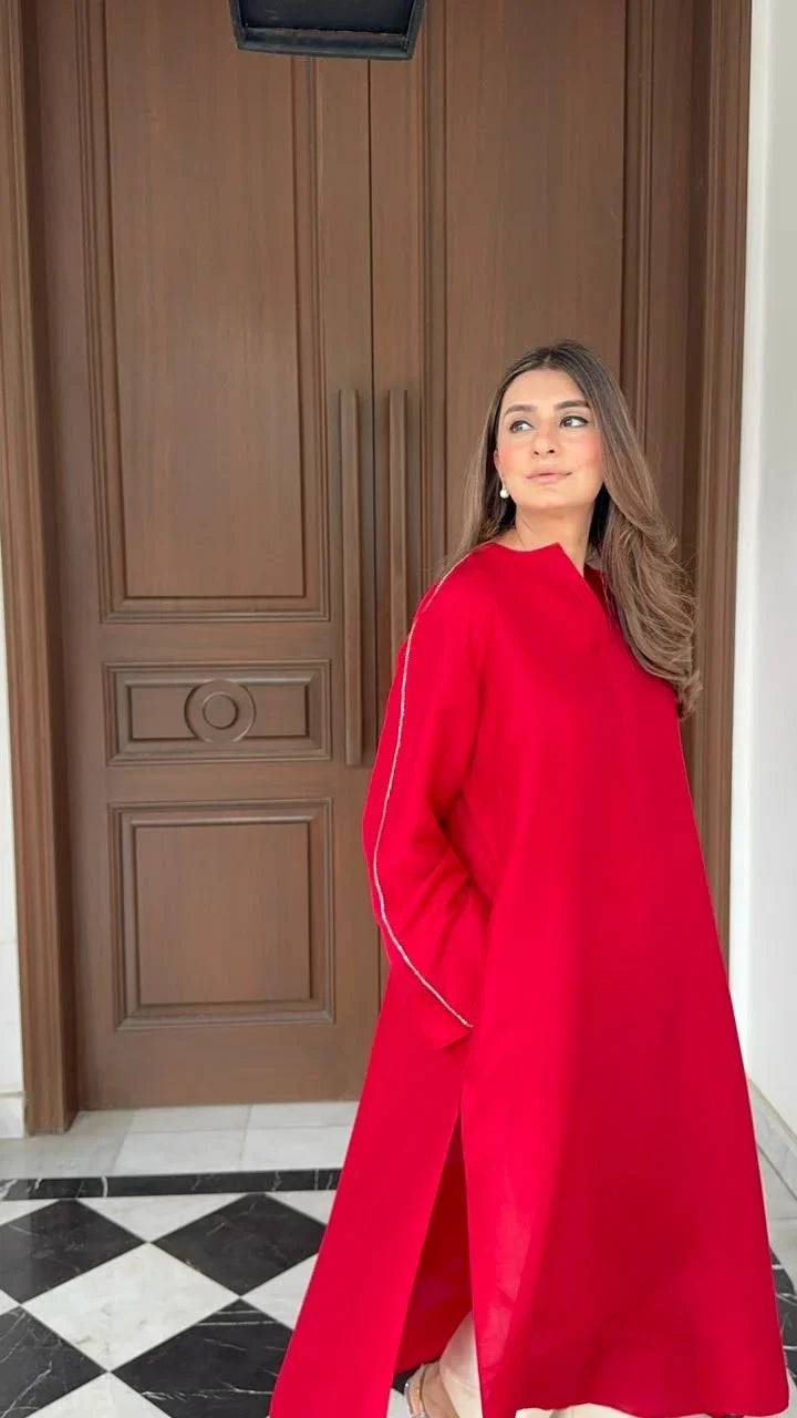 Zehra Saleem Luxe Edit '26 - The Bare Mardana Kurta In Cherry Red