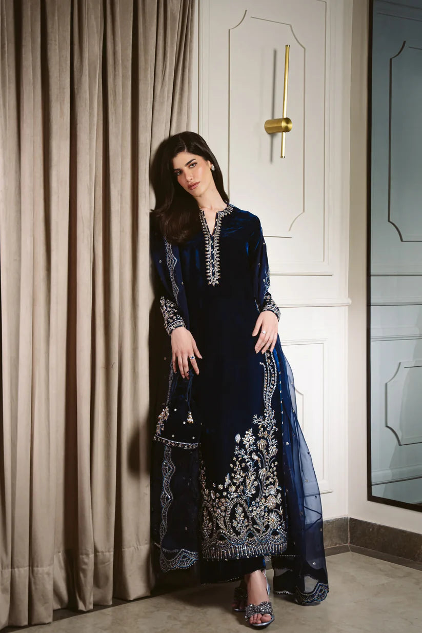 DEEP BLUE LUXURY VELVET COUTURE (NPA3-25457) | ZAIB