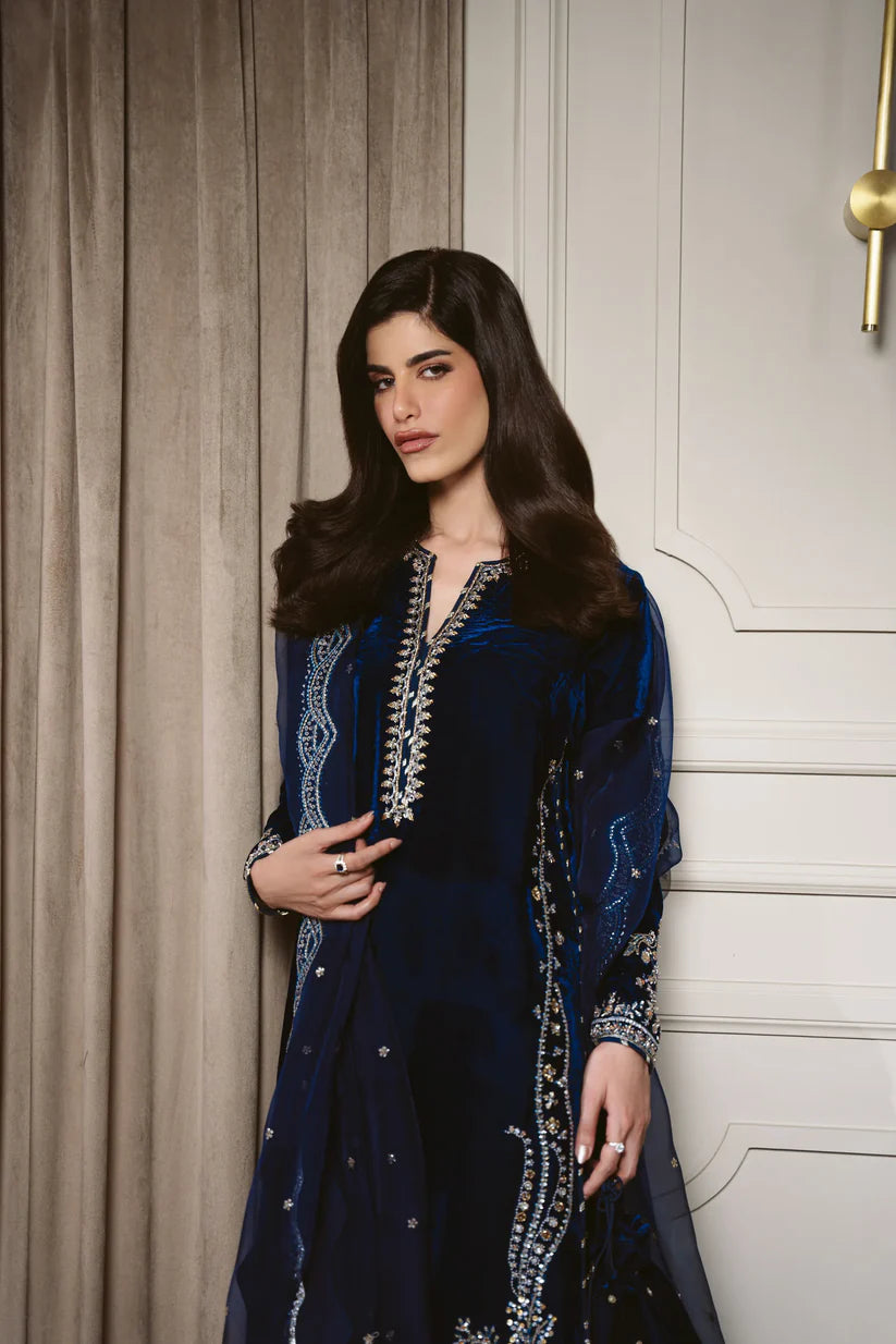 DEEP BLUE LUXURY VELVET COUTURE (NPA3-25457) | ZAIB