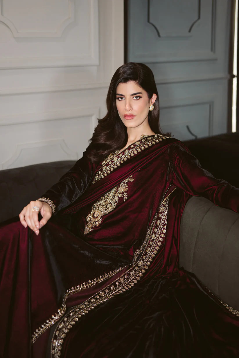 MAROON LUXURY VELVET COUTURE (NPA3-25459) | ZAIB