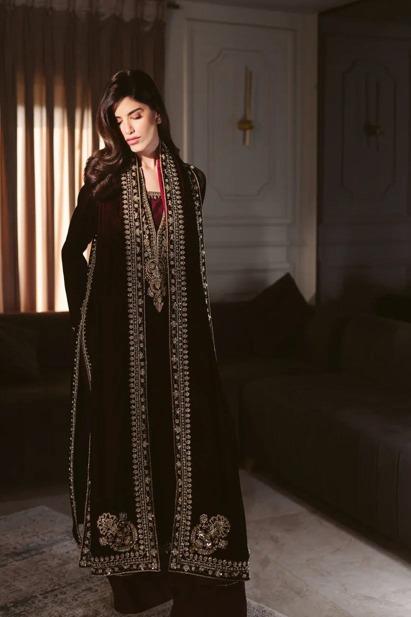 MAROON LUXURY VELVET COUTURE (NPA3-25459) | ZAIB