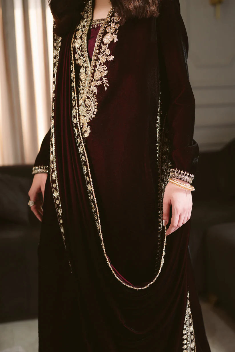 MAROON LUXURY VELVET COUTURE (NPA3-25459) | ZAIB