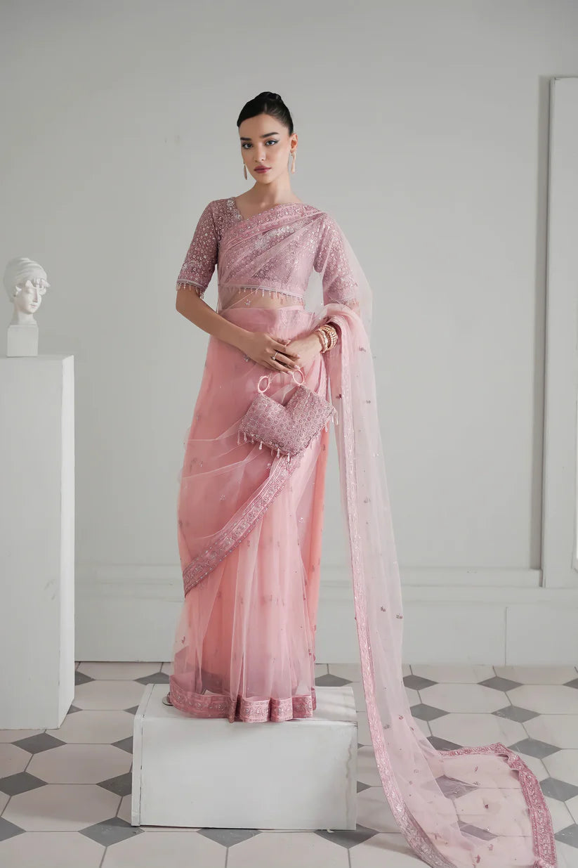 BLUSH PINK MODERN TIMELESS SAREE WEDDING EDIT 2024/2025 (NPA3-24429) | ZAIB