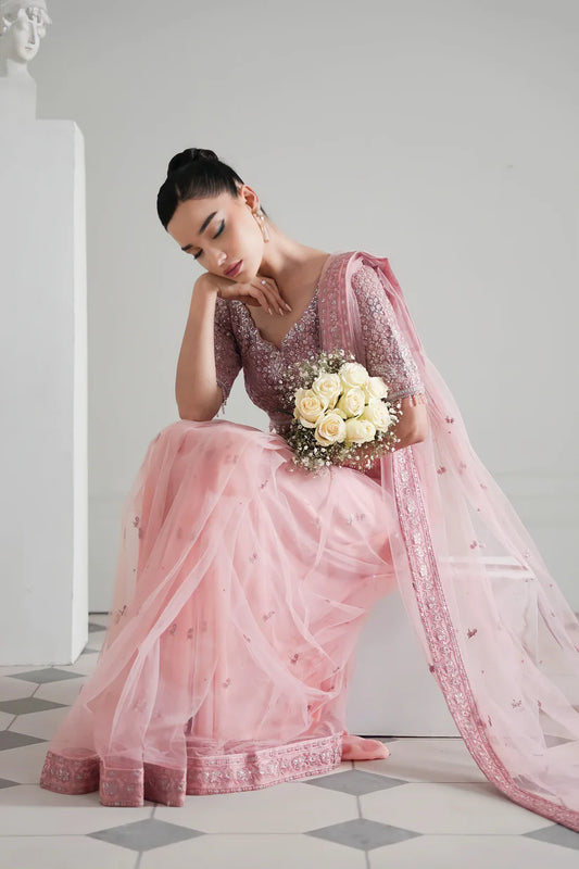 BLUSH PINK MODERN TIMELESS SAREE WEDDING EDIT 2024/2025 (NPA3-24429) | ZAIB