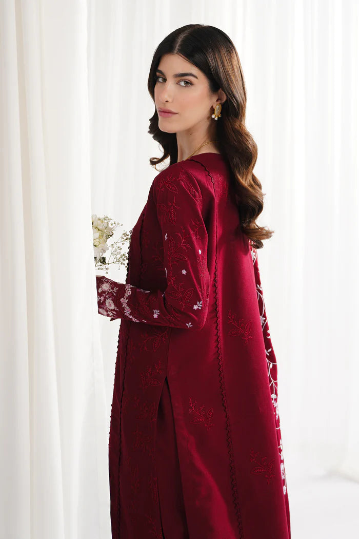 Zaib SS Eid Pret '25- RICH DEEP MAROON LUXURY EMBROIDERED 3PCS SET NPA3-25416