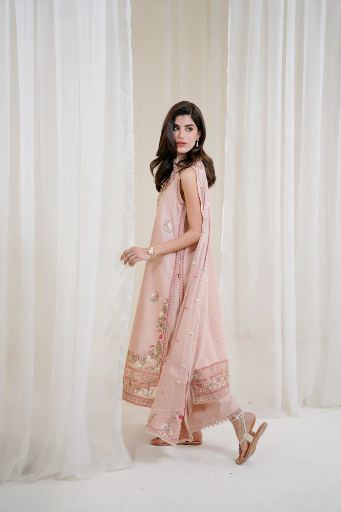 Zaib SS Eid Pret '25- PEACHY PINK LUXURY EMBROIDERED 3PCS SET NPA3-25423
