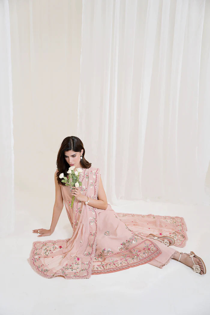 Zaib SS Eid Pret '25- PEACHY PINK LUXURY EMBROIDERED 3PCS SET NPA3-25423