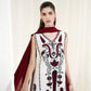 Zaib SS Eid Pret '25- WHITE-MAROON LUXURY EMBROIDERED 3PCS SET NPA3-25426