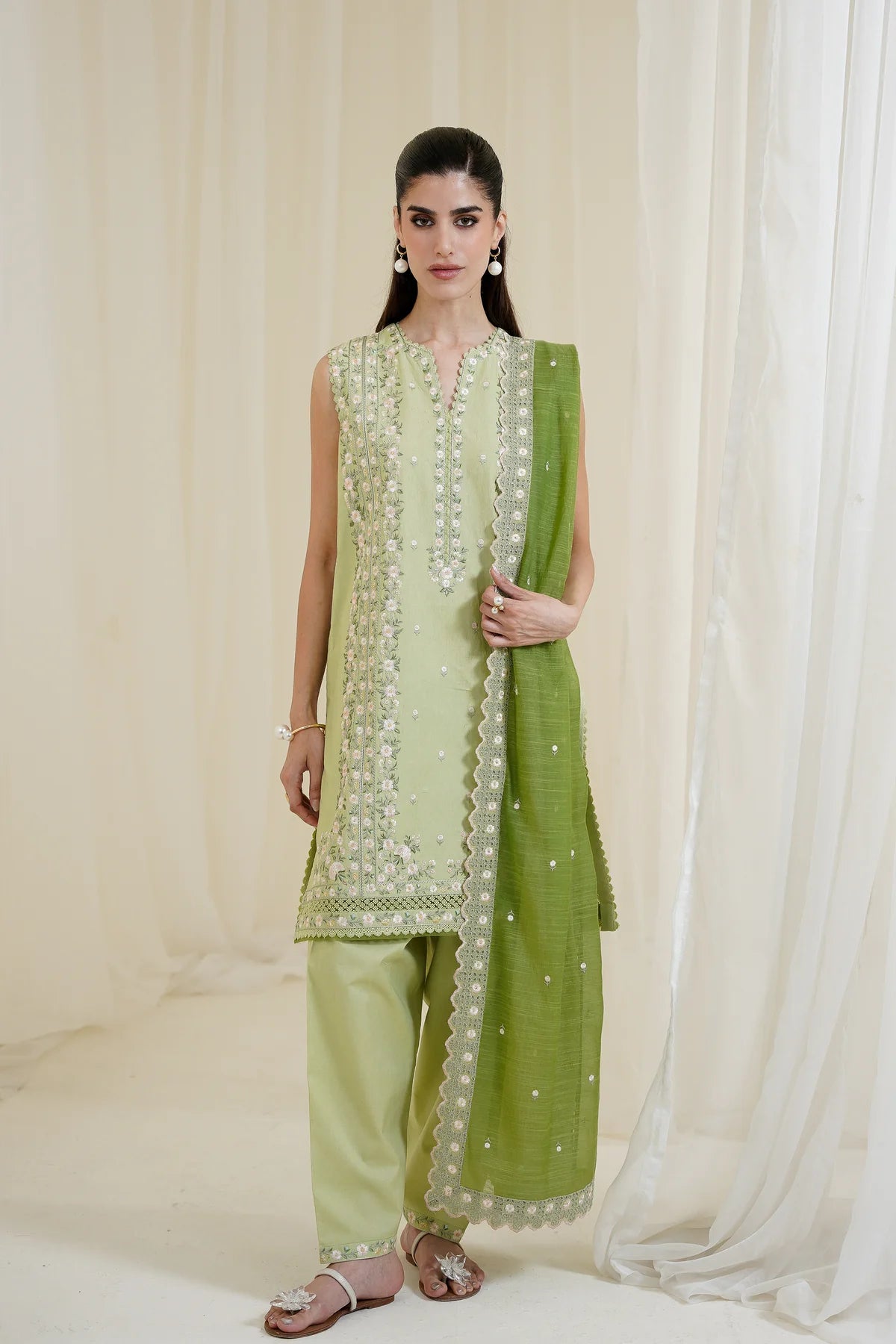 Zaib SS Eid Pret '25 - PISTACHIO LUXURY EMBROIDERED 3PCS SET NPA3-25429