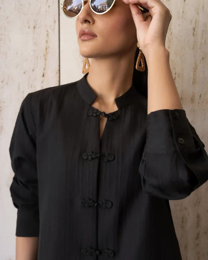 Black Mandarin Button Set | New Arrivals | LIRA