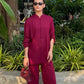 Burgundy Mandarin Collared Set | New Arrivals | LIRA
