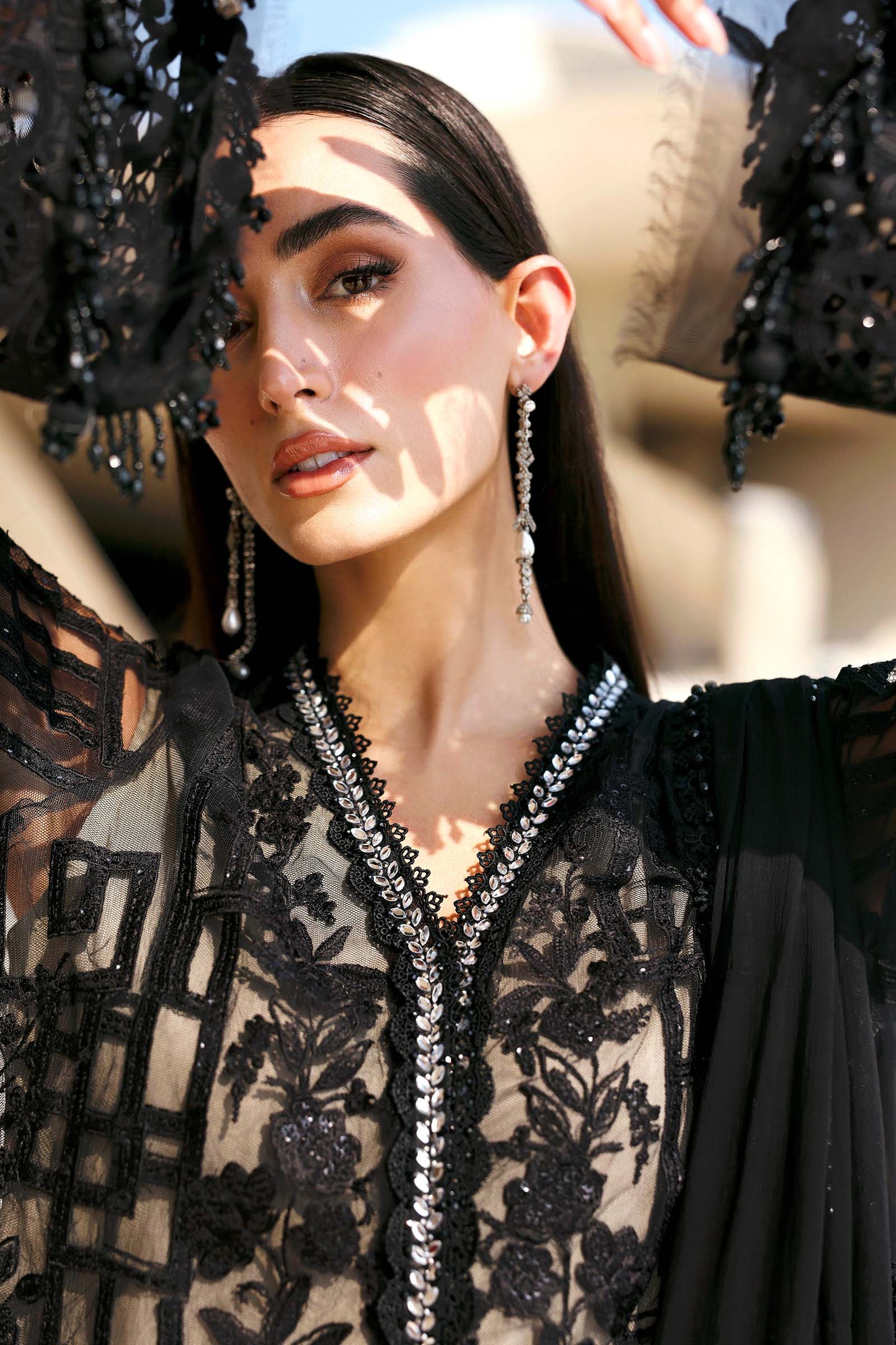 3 Piece Unstitched Embroidered Net Suit In Stock BARCODE:D-2607-B