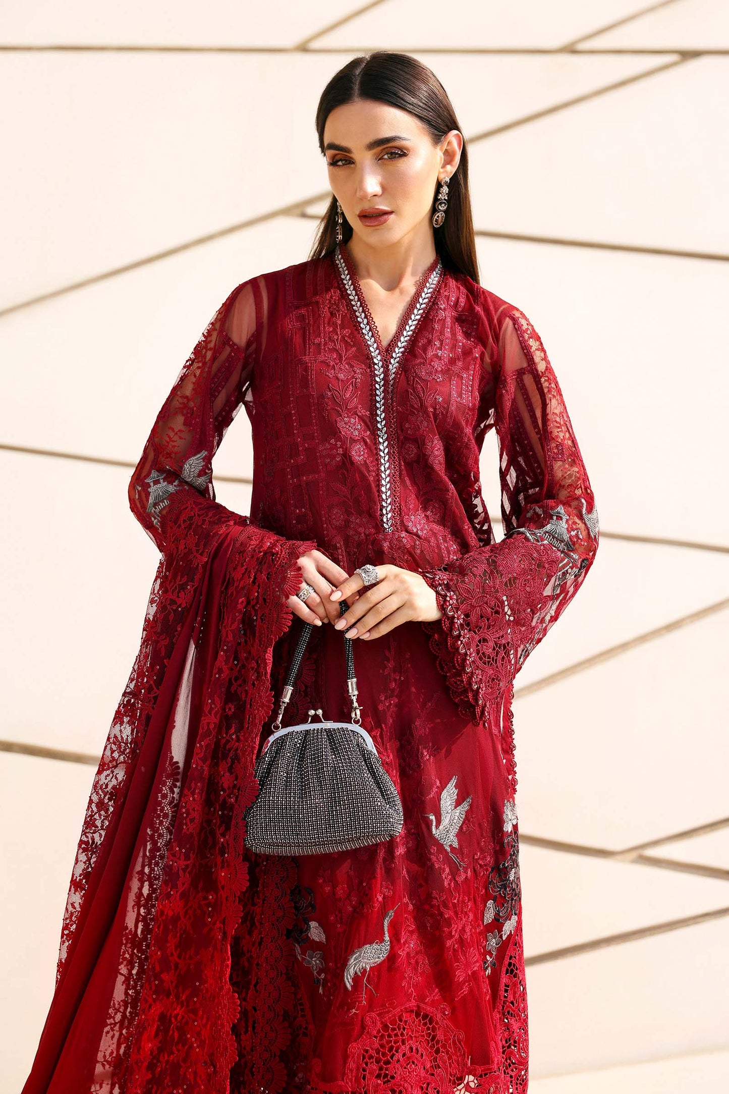 3 Piece Unstitched Embroidered Net Suit In Stock BARCODE:D-2607-A