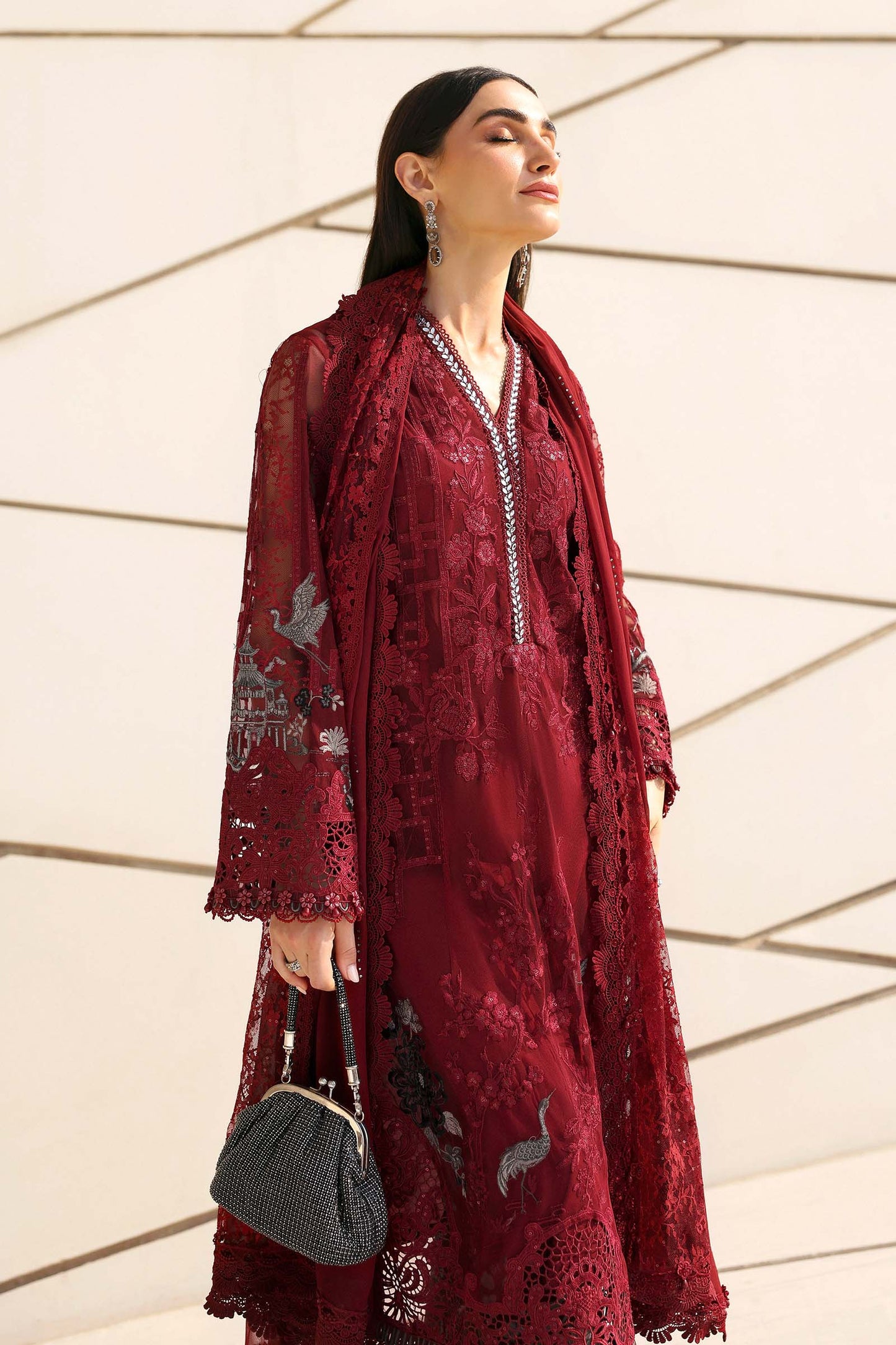 3 Piece Unstitched Embroidered Net Suit In Stock BARCODE:D-2607-A