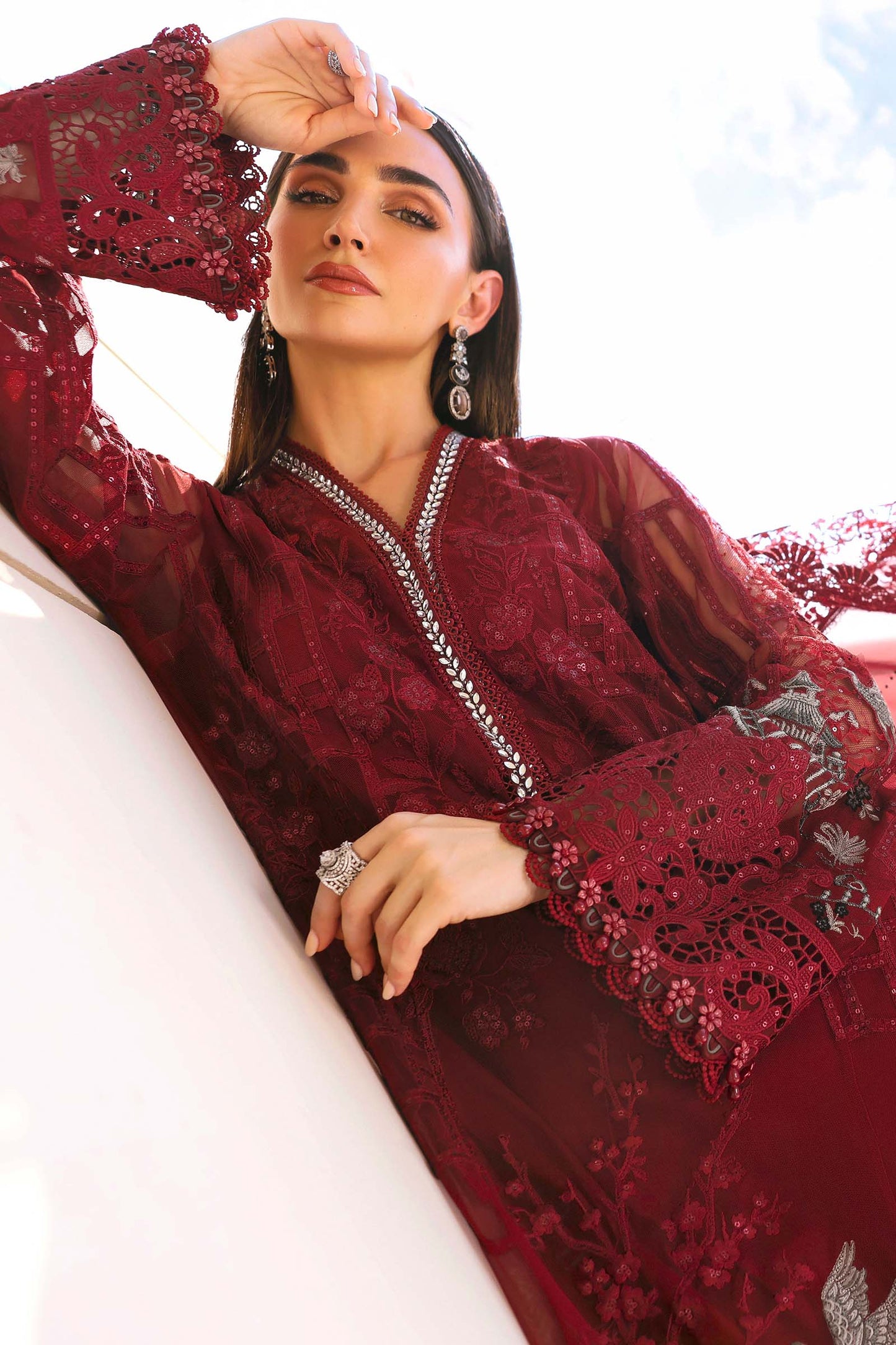 3 Piece Unstitched Embroidered Net Suit In Stock BARCODE:D-2607-A